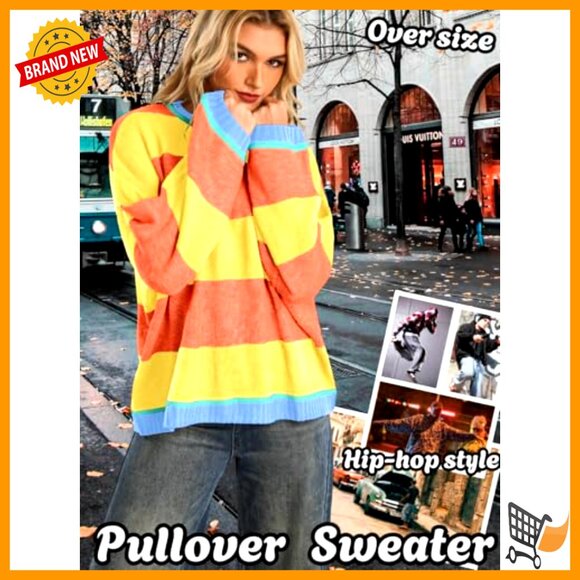 Oversized Striped Sweater, Drop Shoulder, Long Sleeve, Halloween Costume - Picture 2 of 7